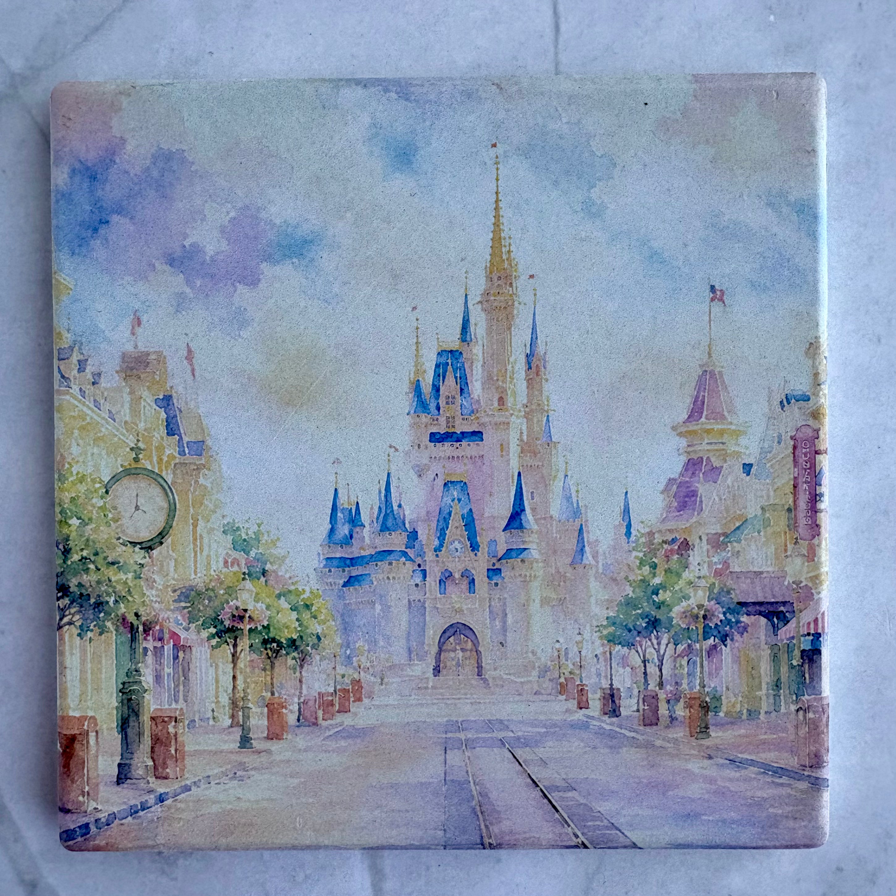 Disney Park Inspired Watercolor Ceramic Coaster Set  Castle, Monorail, Tree of Life & Hollywood Studios Decor