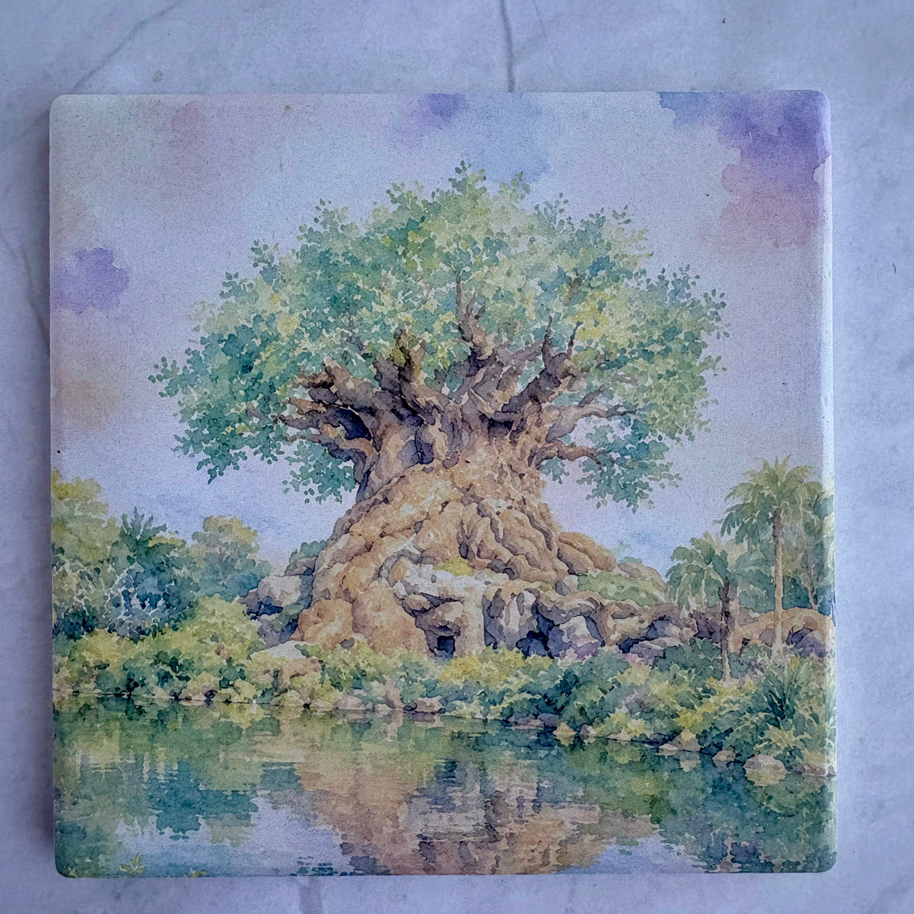 Disney Park Inspired Watercolor Ceramic Coaster Set  Castle, Monorail, Tree of Life & Hollywood Studios Decor