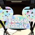 Tie Dye Mouse Ear Acrylic Stroller Sign | Groovy Personalized Family Name Stroller Tag | | Theme Park Vacation Stroller Accessory